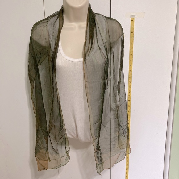 ALL SILK Scarf Wrap Shawl made in Italy Green Tan 60 inch  x 13 inch - Picture 2 of 15